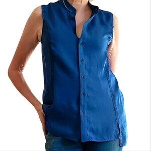 Rag and Bone Sleeveless Seamed Henley Button Classic Top Sz S Cobalt Blue